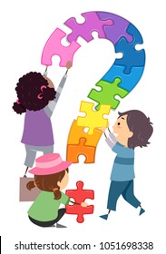 Illustration of Stickman Kids Putting Together Puzzle Pieces to Form a Question Mark