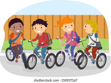 Illustration Of Stickman Kids Riding On Their Bikes