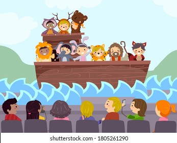 Illustration Of Stickman Kids In A School Play Of Noahs Ark Bible Story With Parents Watching