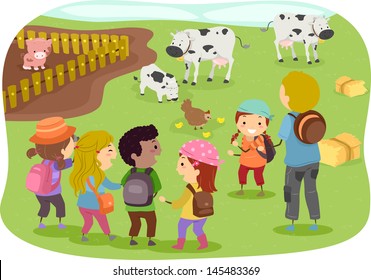 Illustration Of Stickman Kids In A School Trip To A Farm