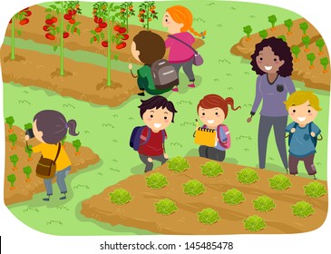 Illustration Of Stickman Kids School Trip To A Vegetable Garden