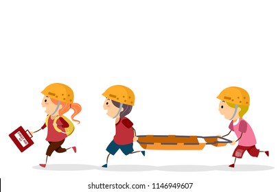 Illustration of Stickman Kids in Search and Rescue Training