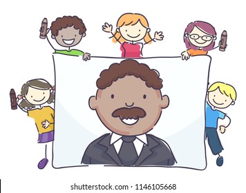 Illustration of Stickman Kids Showing their Drawing of Martin Luther King