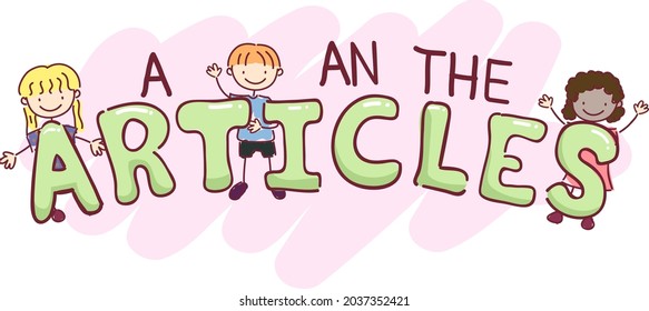 Illustration of Stickman Kids Students with Articles for English Class