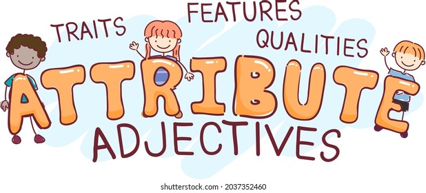 Illustration of Stickman Kids Students with Attribute Adjectives for English Class