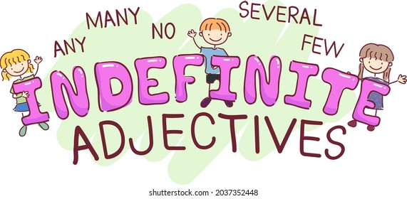 Illustration of Stickman Kids Students with Indefinite Adjectives for English Class