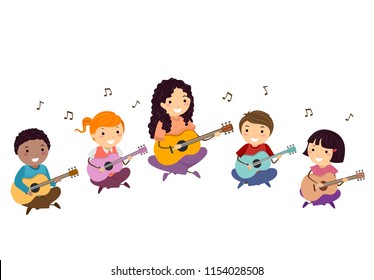 Illustration Stickman Kids Teacher Playing Guitar Stock Vector (Royalty ...