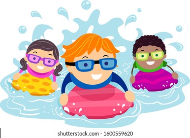 Illustration Stickman Kids Using Kickboard Paddle Stock Vector (Royalty ...