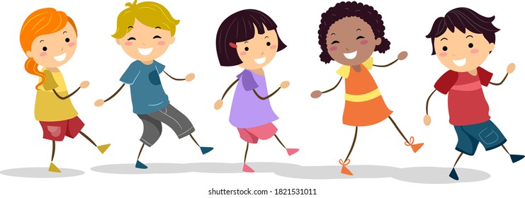 Illustration of Stickman Kids Walking Backwards on Backward Day