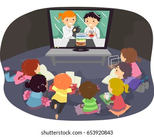 Illustration of Stickman Kids Watching a Science Experiment in Television