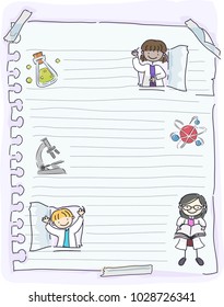 Illustration of Stickman Kids Wearing Laboratory Gowns On Paper with Microscope and Atom