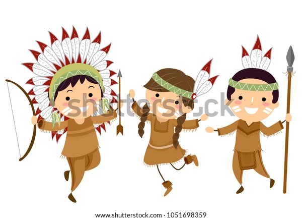 Illustration Stickman Kids Wearing Native American Stock Vector ...