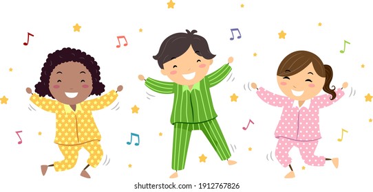 Illustration Of Stickman Kids Wearing Pajamas And Dancing To Music Having Fun