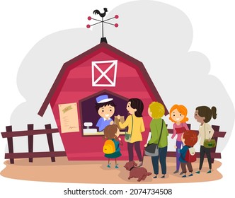 Illustration Of Stickman People Having Fun Buying At Farm Barn Store With Chicken Weather Vane