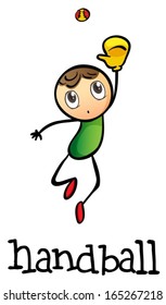 Illustration of a stickman playing handball on a white background