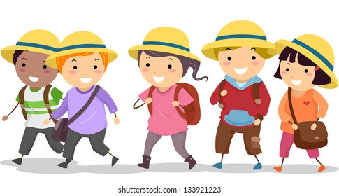 Illustration of Stickman School Kids wearing Uniform Hat