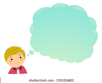 Illustration Of Stickman Teen Guy Looking Up At A Blank Thinking Cloud