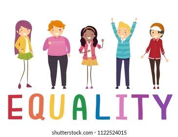 Illustration of Stickman Teenage Girl and Guy with Equality Lettering Below