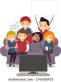 Illustration of Stickman Teenage Girls and Guys Watching Sports and Cheering their Team