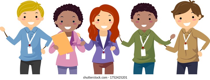 Illustration of Stickman Teenage Girls and Guys Interns Standing and Smiling