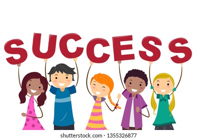 Illustration of Stickman Teens Girl and Guy Holding Up Success Lettering