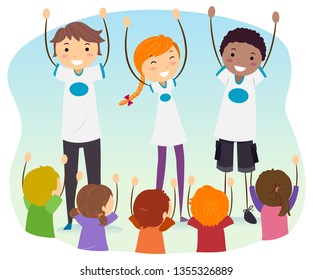 Illustration of Stickman Teens Playing with Kids in an Outreach Program