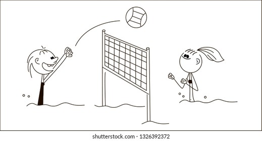 Illustration of Stickman Women Playing Water Volleyball - Vector