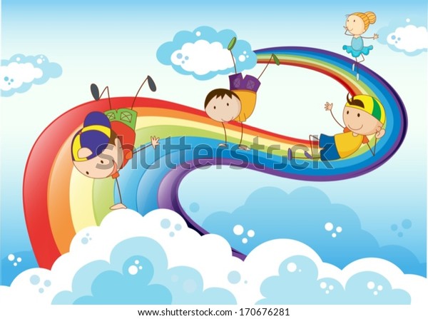 Illustration Stickmen Playing Rainbow Stock Vector (Royalty Free) 170676281