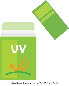 Illustration of a stick-type sunscreen with the lid removed