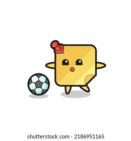 Illustration of sticky note cartoon is playing soccer , cute style design for t shirt, sticker, logo element