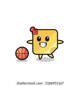 Illustration of sticky note cartoon is playing basketball , cute style design for t shirt, sticker, logo element