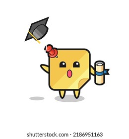 Illustration of sticky note cartoon throwing the hat at graduation , cute style design for t shirt, sticker, logo element