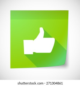 Illustration of a sticky note icon with a thumb up hand