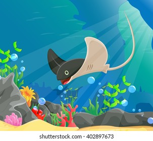 illustration of  stingray under deep water
