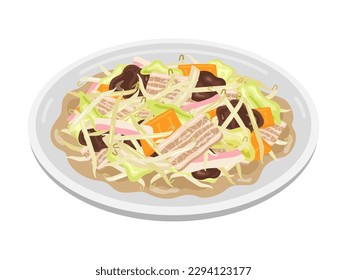 An illustration of stir-fried vegetables served on a plate.