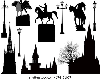 illustration with Stockholm architecture silhouettes isolated on white background