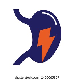 Illustration of stomachache, stomach with lightning bolt icon vector