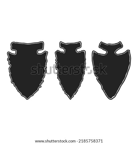 Illustration of stone arrow head. Design element for poster, card, banner, emblem, sign. Vector illustration