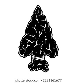 Illustration of stone arrowhead. Design element for poster, card, banner, logo, emblem. Vector illustration