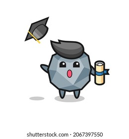 Illustration of stone cartoon throwing the hat at graduation , cute style design for t shirt, sticker, logo element