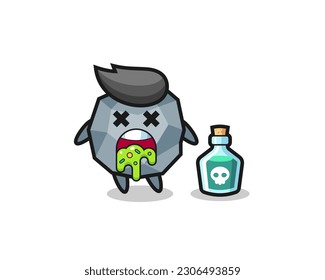 illustration of an stone character vomiting due to poisoning , cute style design for t shirt, sticker, logo element