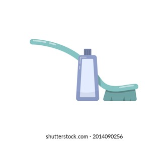 illustration of a stone floor brush, toilet brush and a bottle of floor bleach. cleaning tool. goods. flat cartoon style. vector design