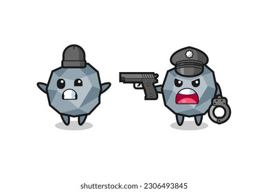 illustration of stone robber with hands up pose caught by police , cute style design for t shirt, sticker, logo element