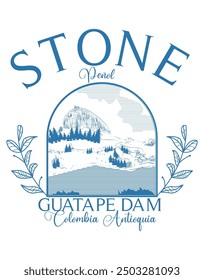 Illustration Peñol Stone for t shirt, graphic drawings
