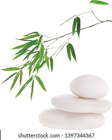 illustration with stones and bamboo isolated on white background