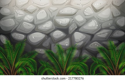 Illustration of a stonewall with plants