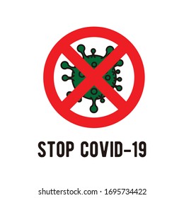Illustration stop corona virus double forbidden stop for attack design vector sticker
