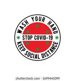 Illustration stop covid-19 attention or warning stamp or sticker design template