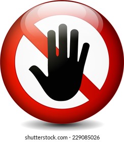 illustration of stop with hand round sign on white background