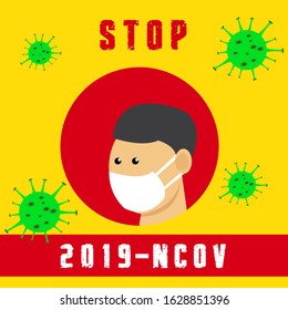 Illustration of Stop novel coronavirus (2019-ncov) with a men use n95 masks to protect from viruses.Concept of Abstract virus. perfect for banner, website, social media, and education.